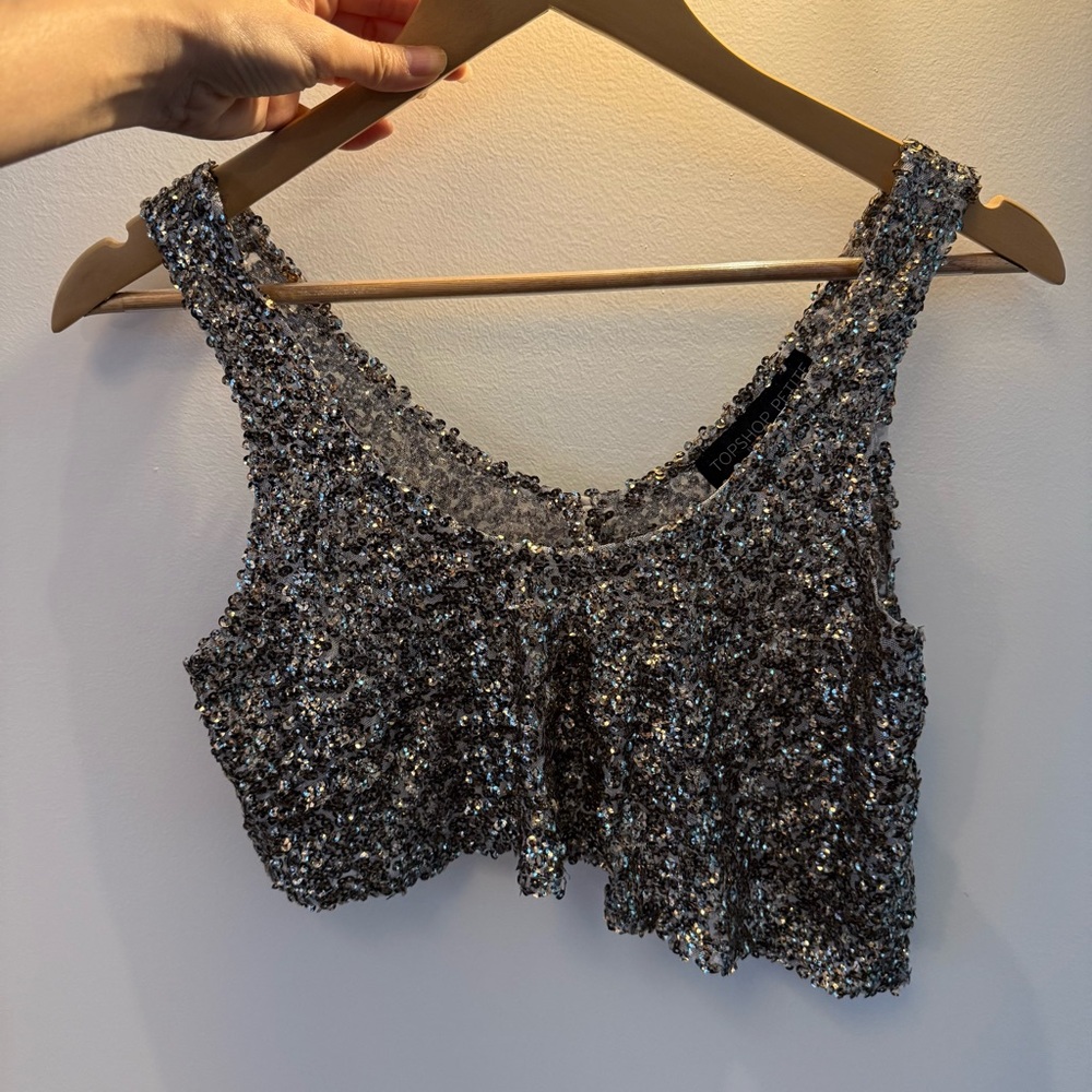 Topshop Gold Sequin Asymmetric Crop Top